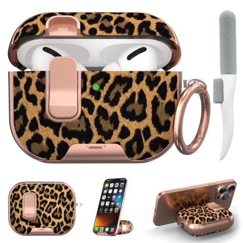 Image of for AirPods Pro 2 /1 Case with Safety Lock & Phone Stand, Leopard