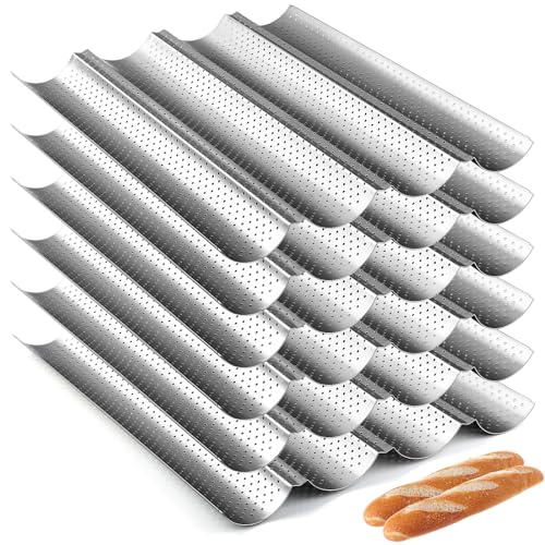 Mifoci 6 Pcs Baguette Bread Pan Nonstick Perforated Baguette Pan 15