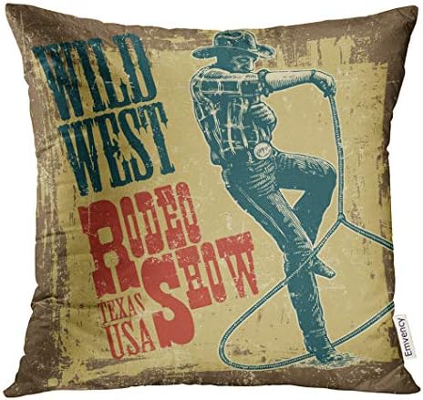 VANMI Throw Pillow Cover Texas Retro Design Rodeo Show Vintage Engraving Illustrations and Grunge Effect in Separate Layer Country Decorative Pillow Case Home Decor Square 20x20 Inches Pillowcase