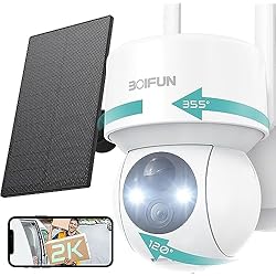 Camara De Seguridad Wifi Con Alarma BOIFUN 2K Camara Vigilancia WiFi Exterior Solar con 15000 mAh Batería, Cámara de Seguridad sin Cables Puede Girar 360 °, Color Visión Nocturna, Detección de Inteligente AI, Alarma de luz y Sonido