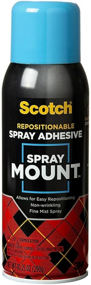 Scotch Spray Mount Repositionable Adhesive, 10.25 oz – Removable/Restickable Spray Glue for Layouts, Mock-Ups, Photos & Crafts (Acid-Free, Clear Drying)