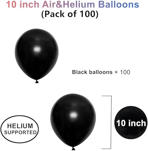 Miniatura 2 de Globos negros de 10 pulgadas, 100 globos de látex para decoración de baby shower, boda, fiesta de cumpleaños (negro)