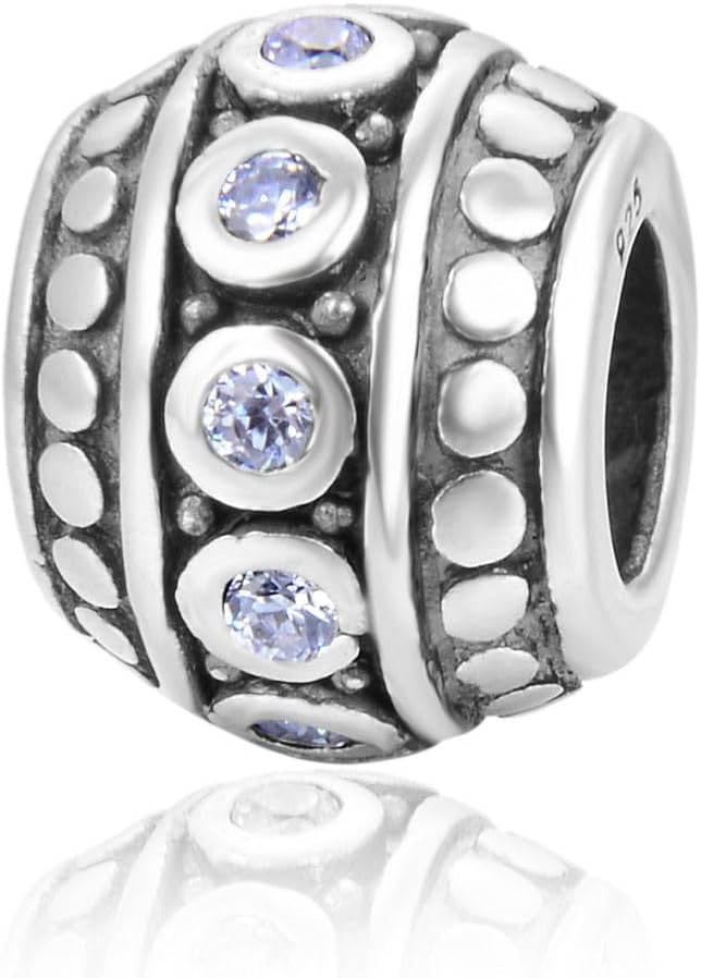 Adabele 1pc Solid Sterling Silver Sparkle Birthstone Charm Cubic Zirconia CZ Diamond Bead Compatible with Pandora All Personalized Women Charm Jewelry Making