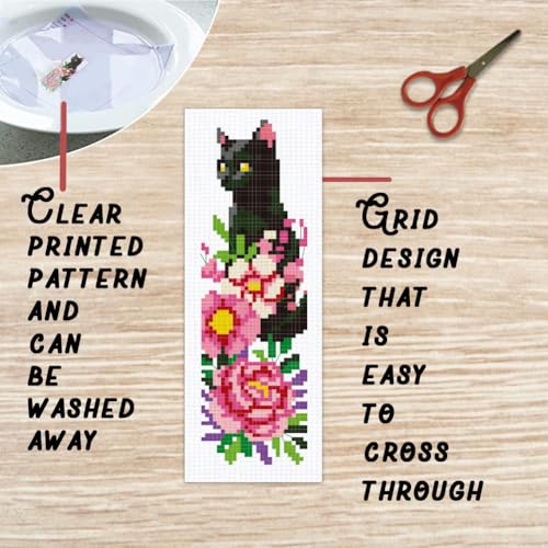 Image of BEUNITONE 6 PCS Cross Stitch Bookmark Kit for Adults Beginners,Animal and Floral Pre-Printed Cross Stitch,DIY Stamped Embroidery Bookmark Kits,with Instructions,Craft Kit for Book Lovers 8.5''x3''