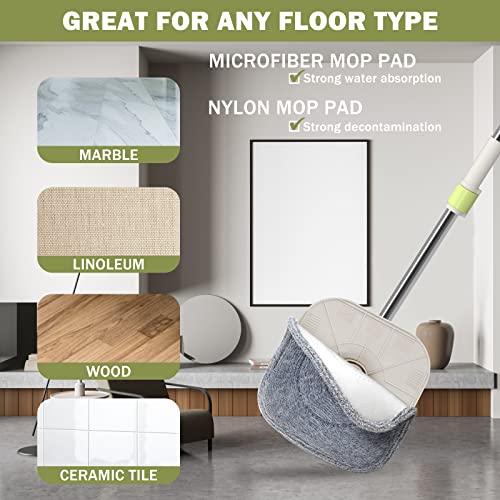 Suntage Spin Mop Bucket Floor Cleaning System, Flat Floor Mop Bucket Set With 2 Refills, Beige #TOP3