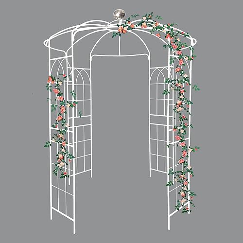 Miniatura 5 de Arco de jardín de metal Arco de jardín cenador cenador diámetro 81.3 '' x 114.2 '' alto forma jaula pérgola pabellón para ceremonia de boda blanco