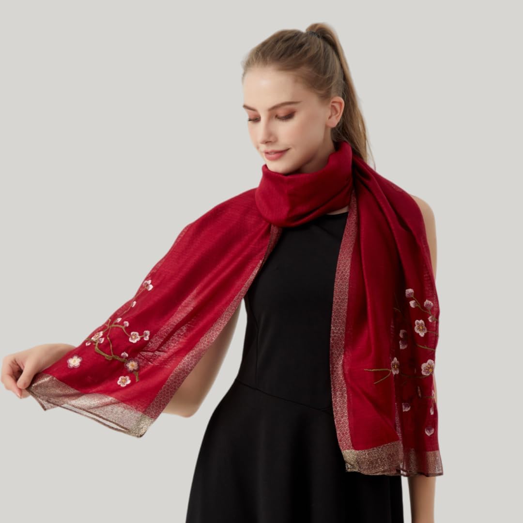 WINCESS YU Women Mulberry Silk Scarf Long & Large Embroidered Floral Pattern Shawl and Wraps Neckerchief for Hair & Neck… - Image 4