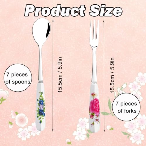 Xlehoely XLEHOELY0911 14 Pcs Dessert Forks And Spoons Silverware Set,Stainless Steel Cutlery Forks,Mini Coffee Spoons Pastry Forks thumb #1
