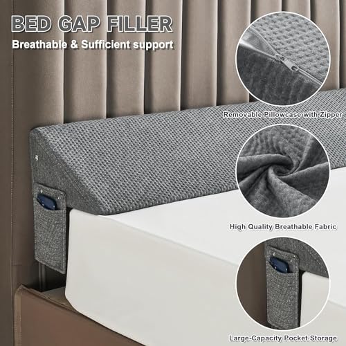 Image of IFNOW Full Size(54 inchx6 inchx10 inch) Bed Wedge Pillow for Headboard, Mattress Gap Filler(0-8 inch), Bed Wedge for Gap Between Your Headboard and Mattress Dark Grey
