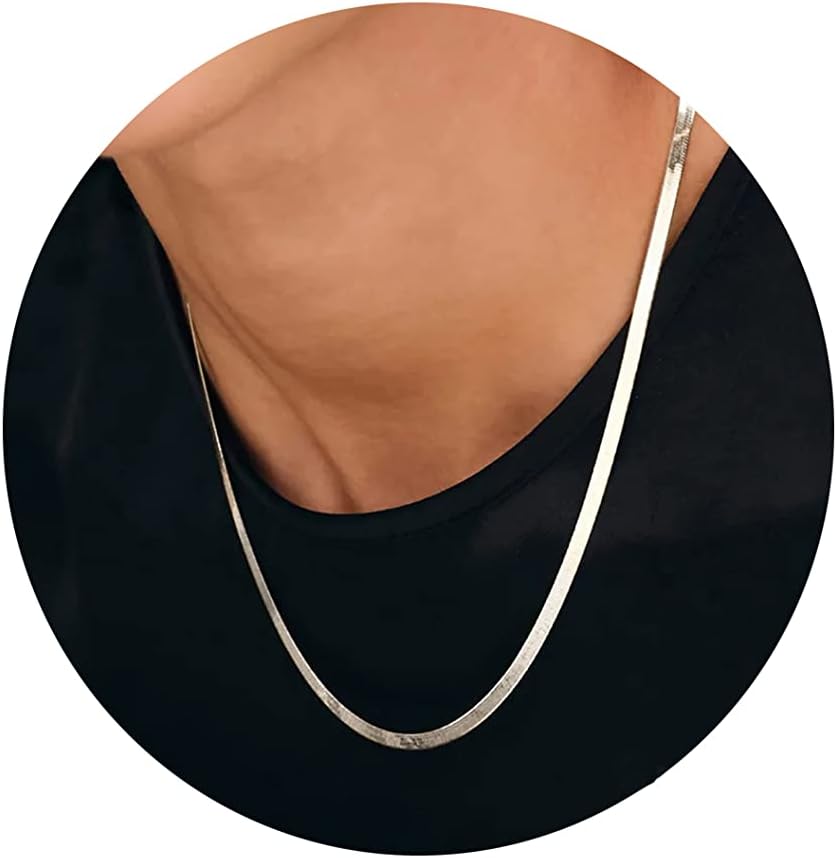 DEARMAY 14K Gold Plated Necklaces for Women, Dainty Gold Herringbone Choker Necklace Thin Layered Snake Chain Jewelry for Gifts
