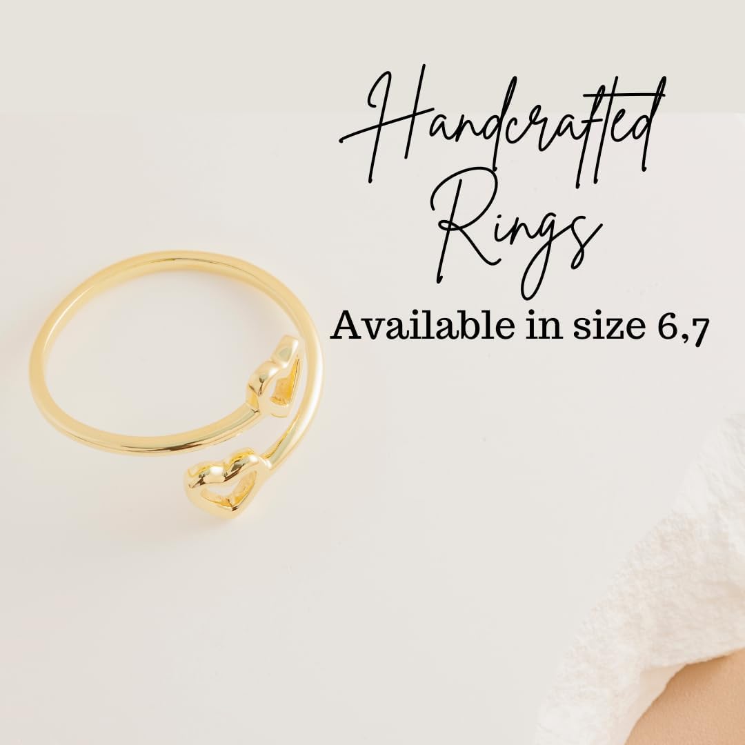 18k Gold Plated Simple Minimalist Heart Adjustable Stackable Halo Ring Band for Women Valentines Day Gifts for Her Comes with a Gift Box