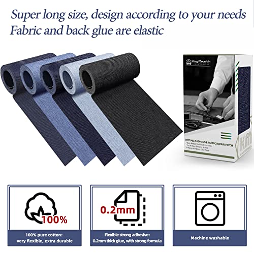 Image of KING MOUNTAIN Iron-on Repair Patch,3 inchx60 inch100% Cotton Denim Iron-on Repair Patch, Jeans and Clothing Repair and Decoration Kit (Dark Blue)
