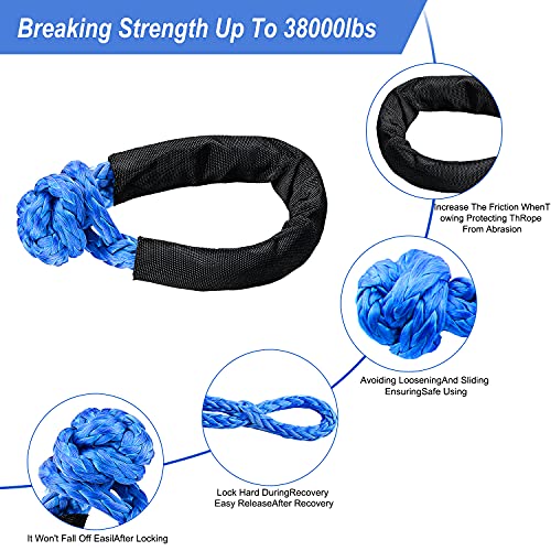 Leadrise Synthetic Soft Shackle Rope 1/2 Inch X 22 Inch (38,000Lbs Breaking Strength) Soft Shackle Recovery Rope For Sailing Suv Atv 4X4 Truck Jeep Recovery Climbing Towing (Blue, 2-Pack) #TOP3