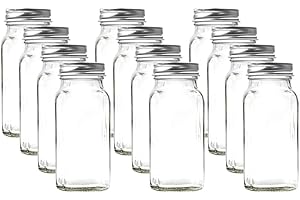 12 Square Glass Spice Bottles with Silver Metal Lids