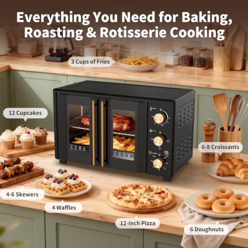 VBGK French Door electric Knob Oven, 35 QT Extra Large Oven,18-Slice Convection Oven3-Control Knobs, Bake Broil Toast Grilled Meat Keep Warm, black Metal,Equipped with a tray and a rack. by VBGK - Image 4