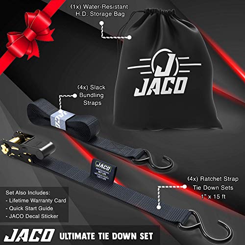 Jaco Ratchet Tie Down Straps - 1 In X 15 Ft (4 Pack) | 1,823 Lbs (Black) #TOP6