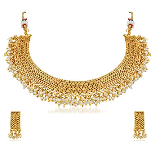 Aheli Elegant Indian Wedding Party Wear Faux Pearl Strand Necklace and Earrings Set Ethnic Traditional Fashion Jewelry Gift for Women