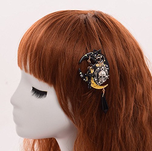 Gk-O Gothic Girls Cross Pentacle Stars Moon Skull Hair Clip Lolita Girls Headwear #TOP1