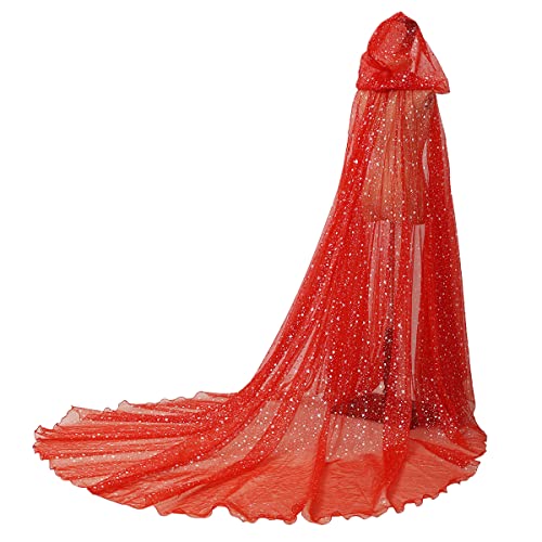 Women Wedding Tulle Cape Hooded Elf Cloak Bridal Dress Robe