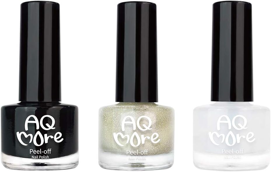 Non Toxic Water Based Peel Off Nail Polish (Glitter) – Stays on for Days, Gel Shine, Dries in Minutes, Fragrance & Paraben Free, 1 Solid + 1 Glitter + 1 Top Coat (0.20 fl oz/Bottle)-CLEOPATRA
