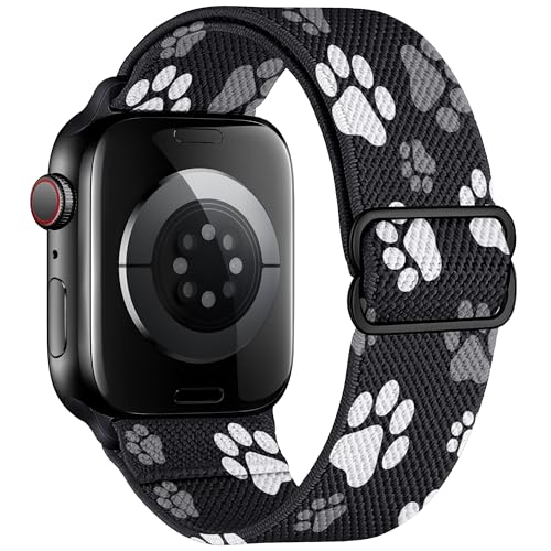XynkoreX Paw Stretchy Bands Compatible with Apple Watch Band 40mm 41mm 38mm 46mm 44mm 45mm 42mm 49mm Women Men Water-Resistant Solo Loop Elastic Sport Straps for iWatch Series 11 10 9 8 7 6 5 4 3 SE Ultra (1-Black Grey Paw 38MM/40MM/41MM/42MM(Series 11 10))
