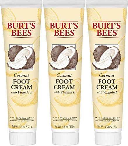 Foot Cream, Burt's Bees Moisturizing Lotion for Dry Skin, with Coconut Oil & Vitamin E, All Natural, 4.34 Ounce (Pack of 3) (Packaging May Vary)