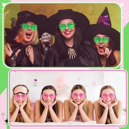 Flutesan 24 Pairs Witch Party Heart Sunglasses Props Favor Pink and Green Heart Sunglasses with Thank You Card Gift Favor for Birthday Party Photo Gift Outfit Accessories3