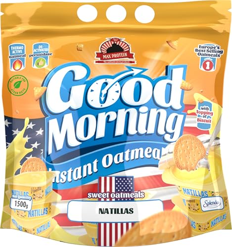 MAX PROTEIN - Harina de Avena Sabor Natillas con Toppings 1,5 kg – Avena en Polvo, Sin Azúcar, Fuente de Proteina para Batidos, Ideal para Desayunos Fitness, Pancakes Proteina y Dieta Deportiva