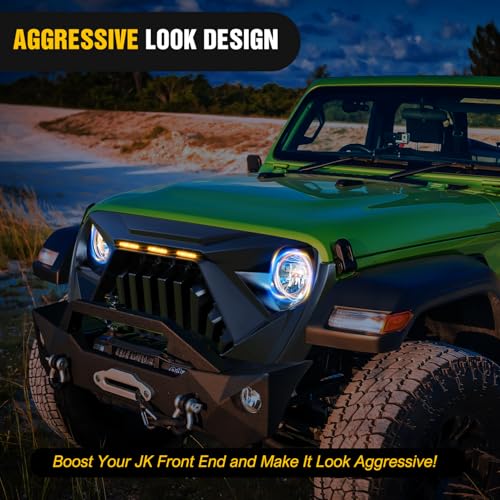 Image of Nilight Front Bumper Grill Cover for 2018 2019 2020 2021 2022 2023 2024 2025 Wrangler JL and Gladiator JT with LED Amber Lights Matte Black