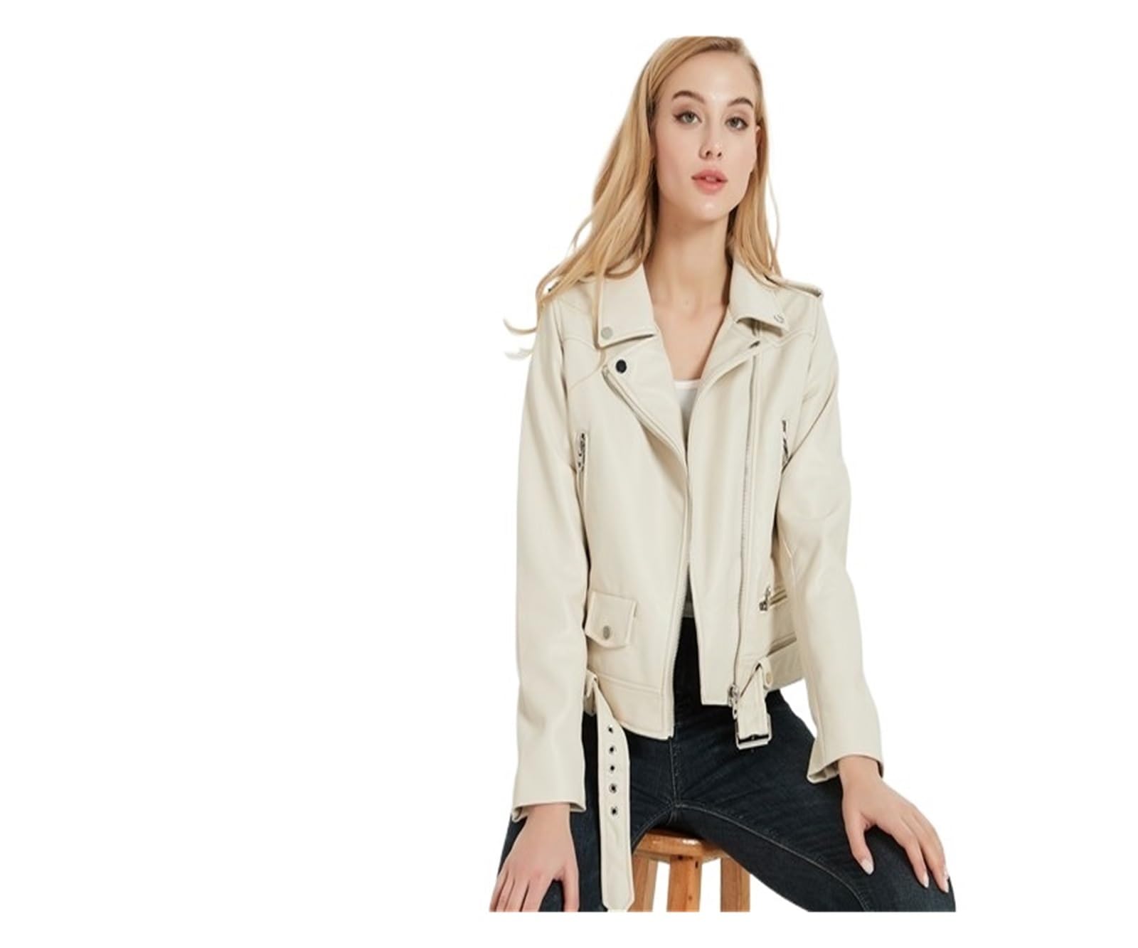 Chaqueta Cuero Mujer Faux Leather Jacket With Belt Women's Lapel Motorcycle Zip Biker Para salir