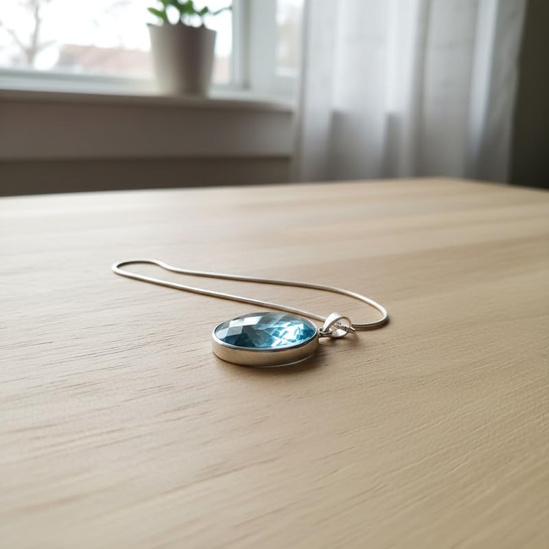 Pendentif en quartz bleu naturel LKBEADS, le cadeau idéal avec chaîne 45cm - 4
