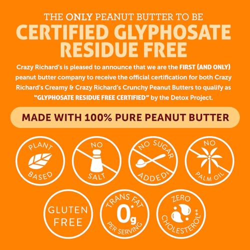 Crazy Richard's 100% All-Natural Crunchy Vegan Peanut Butter with No Added Sugar and Non-GMO (16 Ounce, Pack of 6)
