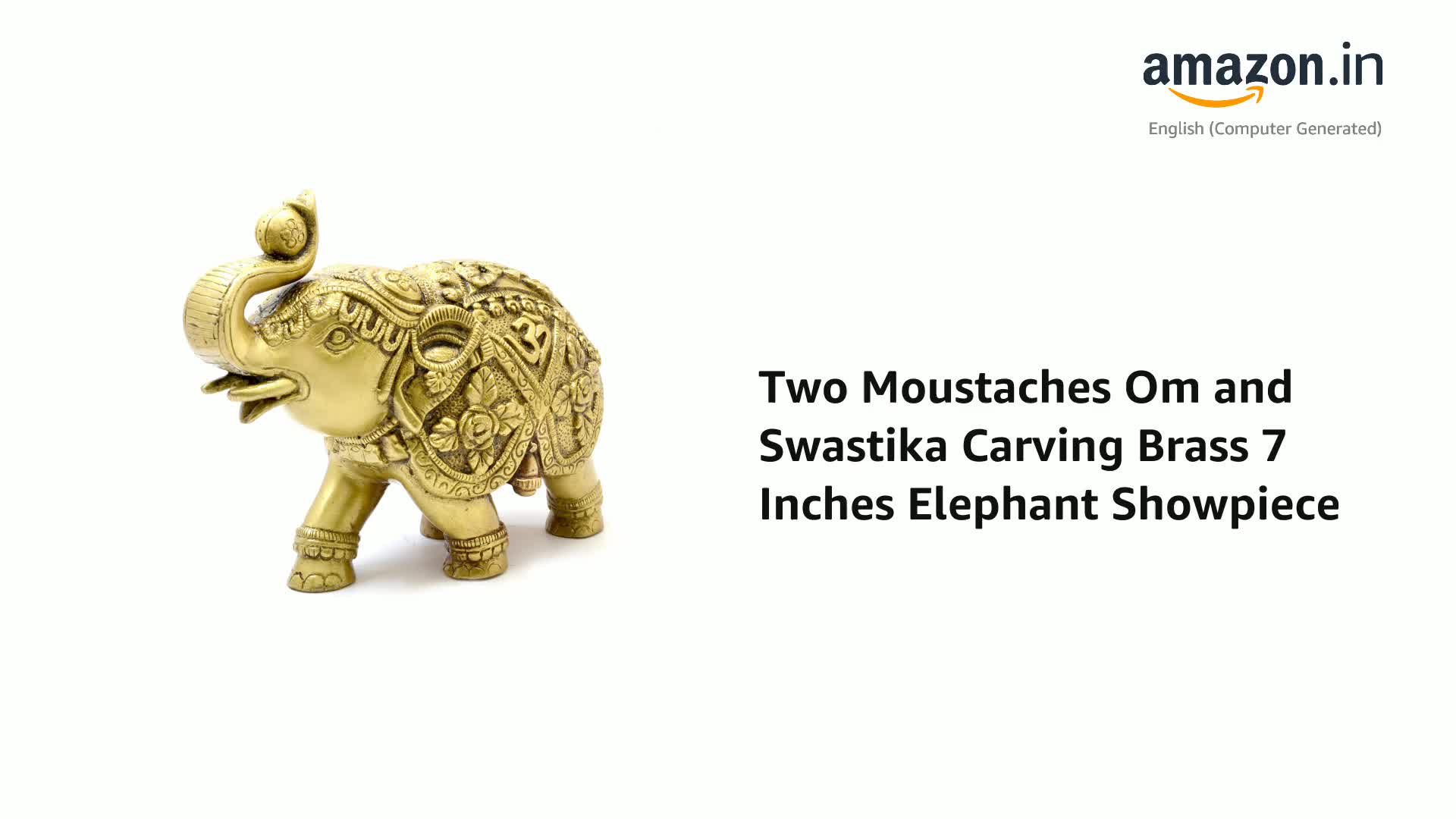 Buy Two Moustaches Om and Swastika Carving Brass 7 Inches Elephant