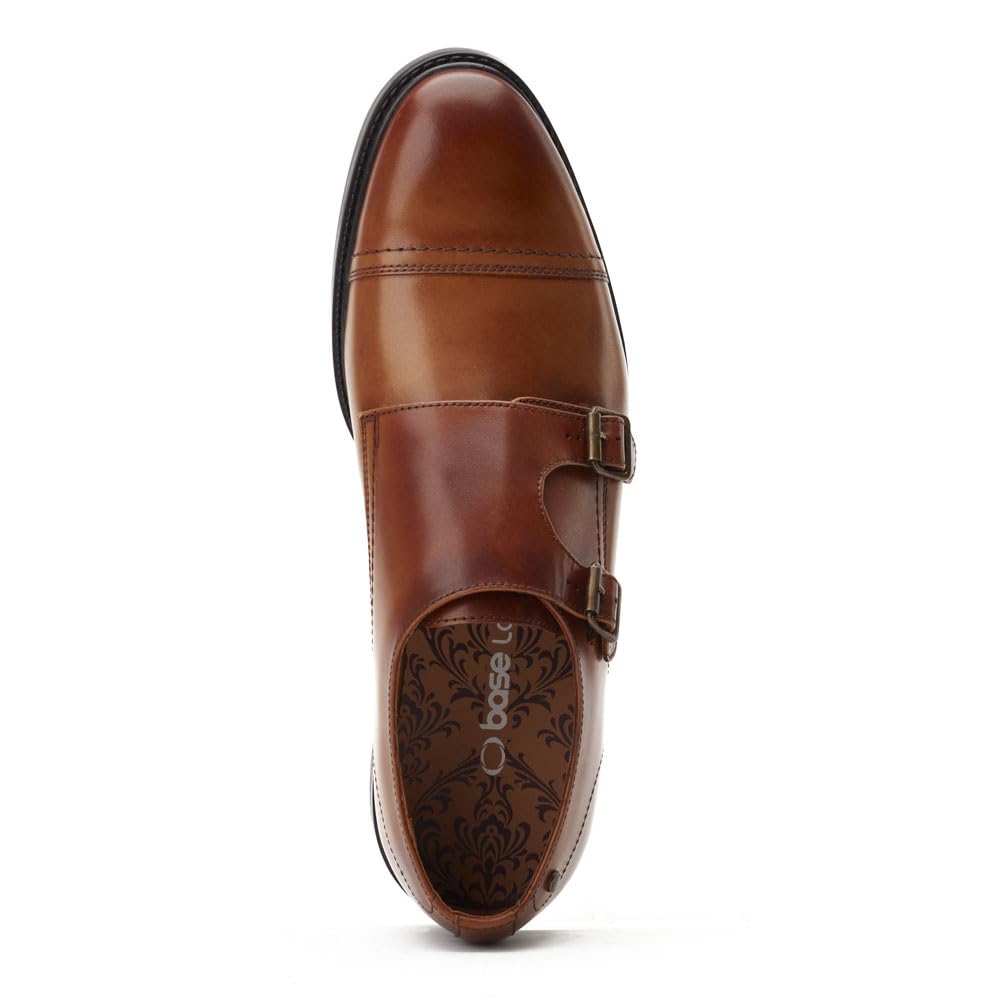 Base London Diablo Waxy Tan Leather Double Monk Strap Zapatos para hombre