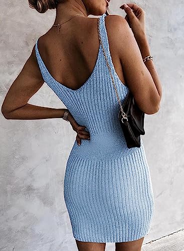 Image of Sidefeel Womens Fall Dresses V Neck Ribbed Knit Tank Mini Date Night Dress