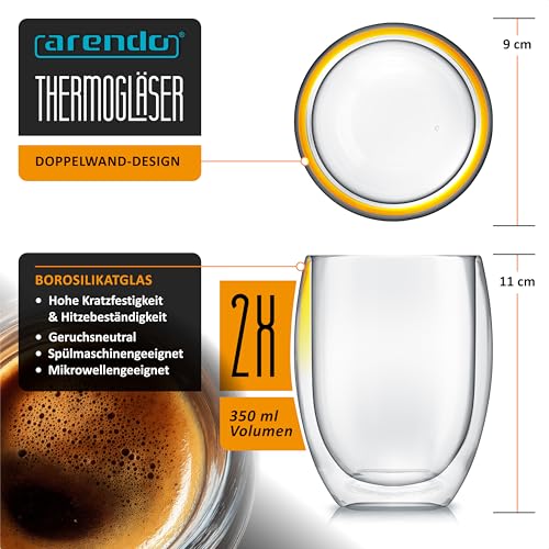 Arendo - doppelwandige Trinkgläser 350ml - Latte Macchiato Cappuccino Tee - 2er Set… – Ansicht 3