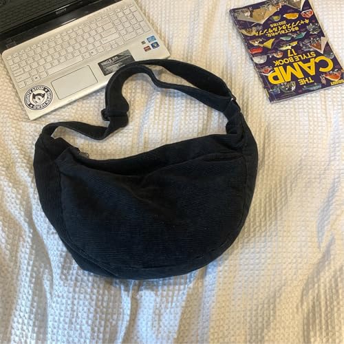 SUPECHUNYI Sac Bandoulière Porté Épaule pour Femme Homme Grand Format en Velours Côtelé Sac Besace pour Bureau Travail Excursions Sac de Cours pour Lycée et Université, Noir – vue 3