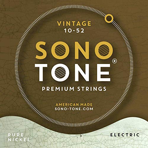 SonoTone Vintage, 10-52, Custom, Electric Guitar Strings, Pure Nickel Wrap, Hand-Wound, Hex Core