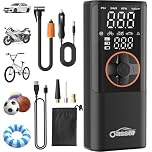 Oasser Tyre Inflator Air Compressor Bike Pump Car Tires 150PSI, 6000mAh & DC 3M Car Cigarette Lighter Portable Car Tyre Pumpwith Dual Display, Auto Shut-Off,Storage Bag for Cars, Motorcycle,Bike
