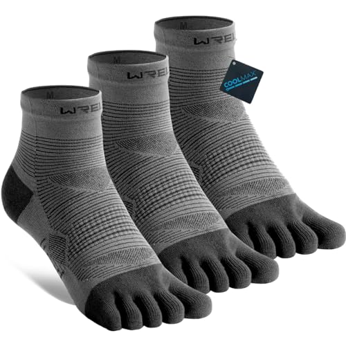 Image of WRELS Coolmax Toe Socks for Men Women,Athletic High Performance Cushion Crew Socks for Running Working(3 Pairs)