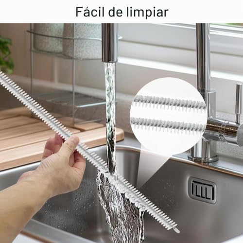 Miniatura 6 de Rafiyu 5 Piezas Cepillo De Limpieza Para Desagüe, Incluyendo 2 Cepillo Desatascador Tuberias 45cm Y 3 Cepillo Limpieza Diferentes Para El Detalle, Flexible Limpia Tuberias, Para Baño Y Cocina