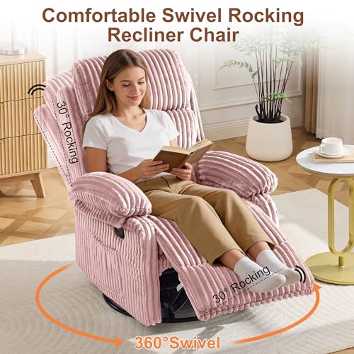 Image of Korser Rocking Recliner Chair, Nursery Rocker Chair for Adults, Small Recliners for Small Spaces, Swivel Rocker Recliner with Cushion, Upholstered Rocking Chairs for Living Room, RV, Corduroy