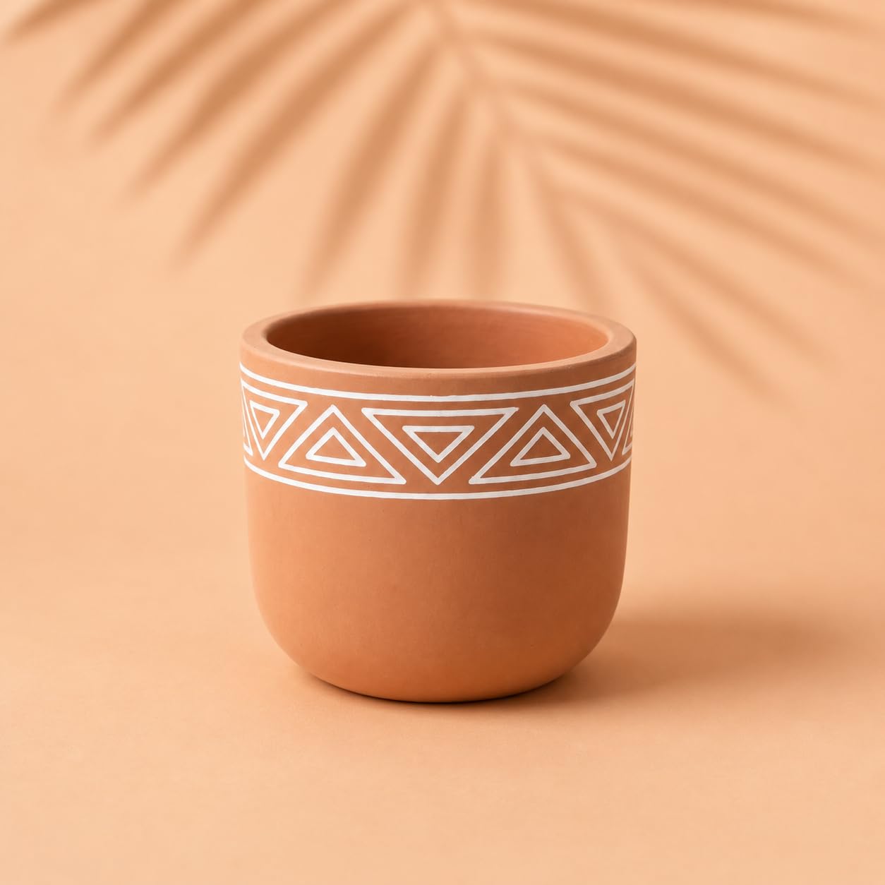 Greenwood Terracotta Planter with White Geometric Print and Drainage Hole | Handpainted Clay Pot for Indoor Plants | Small Round Pot for Succulents Cactus Herbs | Home Decor Table Planter-image-27
