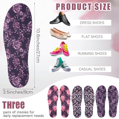 Image of 3 Pairs No Show Socks Sockless Shoe Liner Washable Barefoot Shoe Insoles No Slipping Inserts (Charming Style)