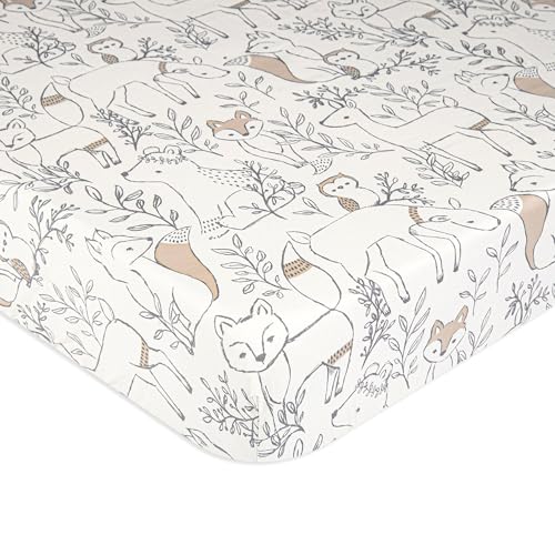 Image of Crane Baby 100% Cotton Sateen Fitted Baby Sheets, Breathable, Fits 28X52 Standard Mattress, Gender Neutral Bedding, Woodland Animal Crib Sheet