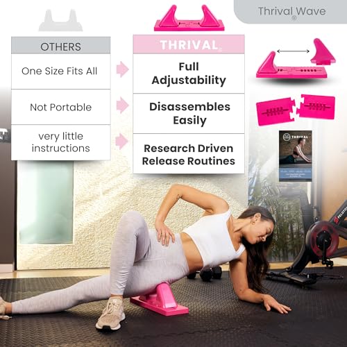 Image of Thrival Wave - Fully Adjustable Psoas, Back and Hip Flexor Muscle Release Tool with Thrival App for Targeted Routines, Deep Tissue, Trigger Point Massage (Pink) - Made in USA
