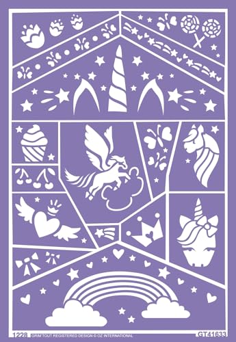 GRIM'TOUT Pochoir Maquillage Enfant - Poney et Licorne - 21x15 cm - Reutilisable et Lavable - Fête, Kermesse et Anniversaire - Kit Peinture Visage, Dessin, Tatouage Temporaire - Fille, Garçon