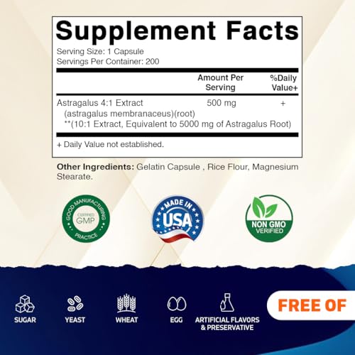 Vitamatic Astragalus Capsules 200 Veg Capsules - 10:1 Astragalus Extract 500mg - Non-GMO, Gluten-Free - Image 3