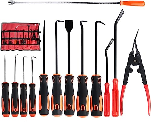 DAYSLIVES Hook and Pick Set Plastic Fastener Door Panel Remover Precision Scraper Gasket Scraping Hose Removal Puller Magnetic Pick Up Tool Kit for Mechanic & Automotive & Electronic