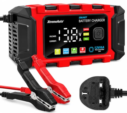 Xtremeauto 12V Smart Battery Charger 6A Fully Automatic Car Battery Maintainer Desulfator & Repair Charger for Cars Motorcycles ATVs RVs Lawn Mowers & More